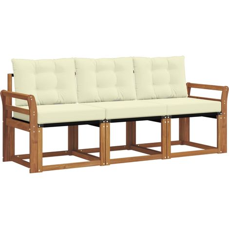 Set di divani da esterno con cuscino 3 pz  Salotto da Giardino Naturale e Crema (1/5)