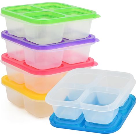 Confezione da 5 contenitori per il pranzo con 4 scomparti, contenitore per il pranzo per bambini e adulti, vassoio per pasti per bambini con scomparti, contenitore per il pranzo riutilizzabile per i v (1/5)