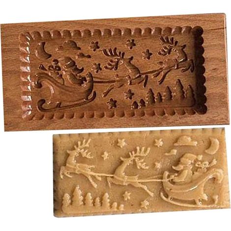 Tampons à biscuits de Noël, moules en bois représentant le Père Noël et ses rennes, moules à biscuits en bois de hêtre à gaufrer, parfaits pour la pâtisserie des fêtes. (1/4)