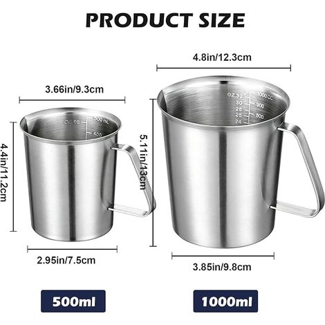 Gobelet Doseur En Acier Inoxydable Pot à Lait 500ml 1000ml Pichet Doseur Avec Marquage Et Poignée Passe Au Lave-Vaisselle Pour Maison Bar Café Cuisine Restaurant (1/4)
