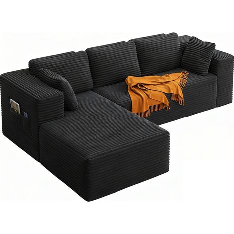Bealife L-förmiges Ecksofa Modulares mit Cordkissen keine Installation Erforderlich Geeignet für Wohnzimmer Arbeitszimmer Schlafzimmer Leseecke Schwarz