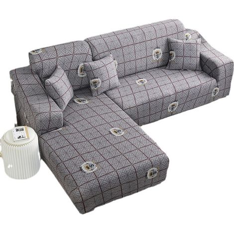 Housse canapé intégrale élastique en tissu, pour canapé d'angle L avec méridienne (1/5)