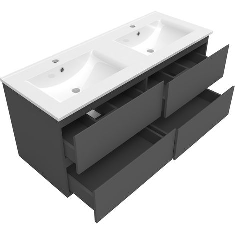 Ensemble meubles salle de bain 120cm double vasque + miroir Anthracite