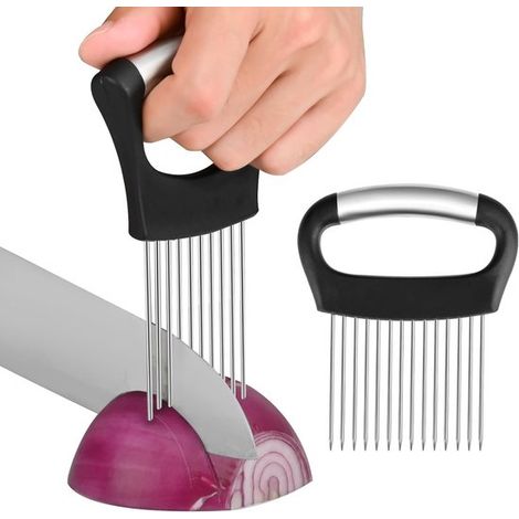 [2 piezas] Cortador de cebollas, cortador de verduras y frutas de acero inoxidable para cebollas, corte cocina guía precisa cortador delicado (1/5)