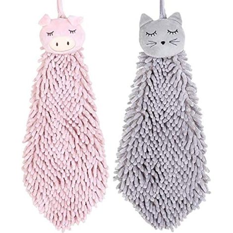 Serviettes en microfibre douces et moelleuses, adaptées à la cuisine et à la salle de bain, idéales pour les enfants et les adultes, avec des imprimés chats et cochons. (1/4)