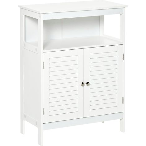 Armario de Baño Auxiliar con 2 Puertas de Persianas Estantes 60x30x81,6 cm Blanco (1/5)