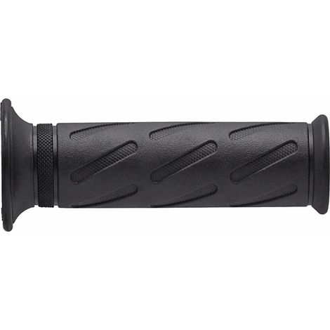 Manopole Domino stile Suzuki per uso stradale (22+25 mm, lunghezza 124/123 mm) con foro, nere
