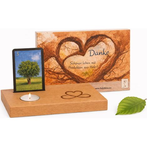 Porte-cartes en bois Support photo, porte-image, porte-cartes de tarot fait à la main hêtre, emballage cadeau et bougie (1/5)