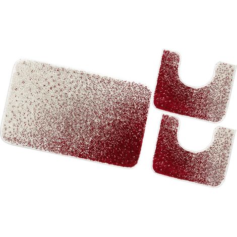 Tappeto Bagno Camera Scendiletto Doccia Vasca Antiscivolo Assorbente Shaggy Soffice IBISCO A Parure 3 Pezzi - Rosso