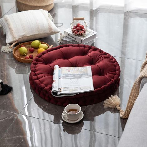 Coussin de sol rond JeiibrZui - 60 cm - 1 pièce - Assise confortable - Gris-bleu - Idéal pour salon, chambre, yoga et méditation en extérieur (1/4)