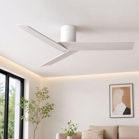 Ventilateur de Plafond Extérieur Terrasse 140cm, Sans Lumière, Moteur DC économe Silencieux, Montage Plat, 3 Pales en ABS, Grand Débit d'air, Moderne Profil Bas Pour Porche et Cuisine - Blanc (1/5)