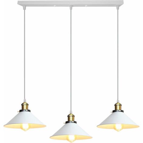 Suspension Luminaire Industrielle 3 Lampes Edison E27 Ø22cm Design avec Socle Barre Vintage Plafonnier pour Salon Salle à Manger Cuisine Restaurant - Tout Blanc BLOW (1/5)
