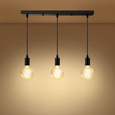 EMKE Modern 3-Light Black Pendant Light – Minimalist Ceiling Fixture with E27 Sockets, Adjustable Cord, Iron Construction (Bulbs Not Included) (1/5)