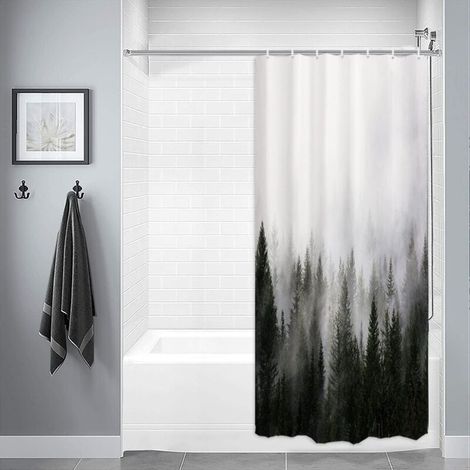 Rideau de douche Misty Forest Petite demi-taille 91,4 cm de large x 72 L, rideau de douche Nature Woodland, rideau de bain Secnic Fantasy Fog Magic Tree, rideau de douche d'automne, imperméable avec c (1/4)