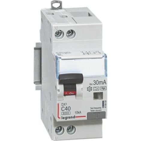 Disjoncteur différentiel monobloc DX³6000 10kA arrivée haute et départ bas à vis U+N 230V - 40A - typeF 30mA - LEGRAND