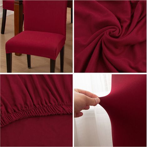 Lot de 6 Housses extensibles pour chaises de salle à manger，Bourgogne Housse de chaise extensible de couleur unie (1/4)