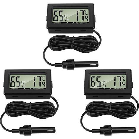 royaluxe -3 Pièces Thermomètre Hygromètre Numérique avec Sonde Externes Jauge de Température Humidité Mètre pour Salle Séjour Bureau Reptile Incubat Volaille Reptile, Thermomètre pour boîte à animaux (1/5)