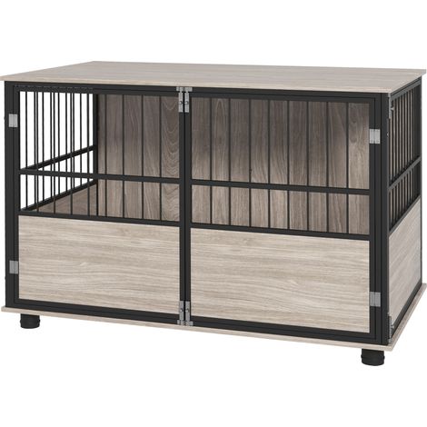 Hundebox, robust & stilvoll, 100x60x68cm, Walnussholz-Finish & Schwarz