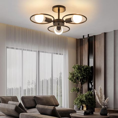 Lustre Plafonnier Industriel, Sputnik Moderne Vintage 3 Lumières Lampe de Plafond Retro Suspension Luminaire en Metal E27 Base, pour Salon, Chambre, Cuisine, Bar, Café sans Ampoule Noir (1/5)