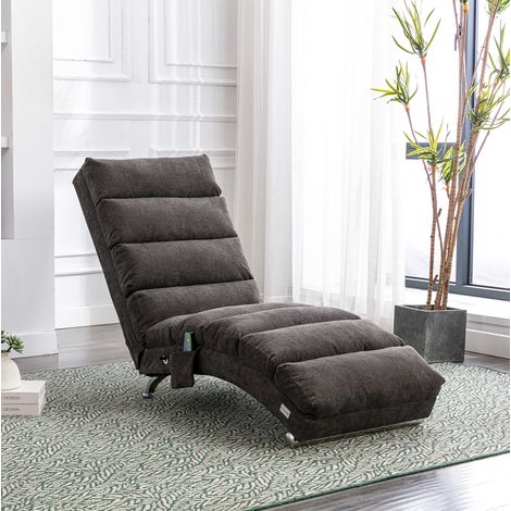 Chaise longue massaggiante 148x55x84 cm grigio scuro in lino con vibrazione delicata e tasca laterale (1/5)