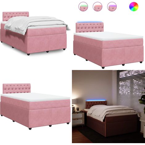 Giroletto a Molle con Materasso Rosa 120x190 cm in Velluto - Materasso a molle insacchettate - Letto con luci LED