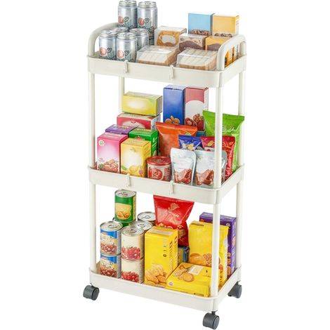 Desserte Roulante 3 Couches avec roulettes Chariot Rangement Chariot de rangement mobile à niveaux avec roulettes, idéal pour cuisine, salle de bain, bureau et petits espaces. (1/5)