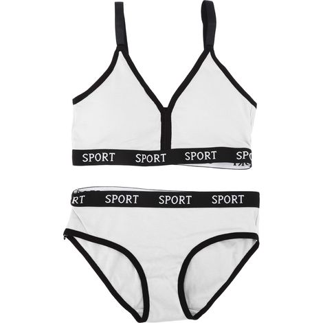 Ensemble soutien-gorge et culotte de sport pour femme, doux, respirant et ajustable, en coton peigné blanc, idéal pour le yoga et autres activités physiques. (1/5)
