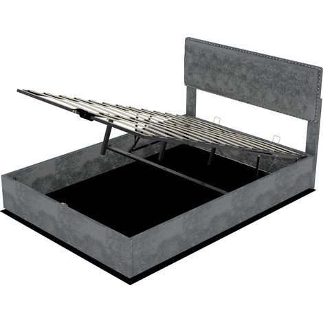 GagaCadre de lit coffre 160 x 200 cm gris vérin hydraulique (1/5)