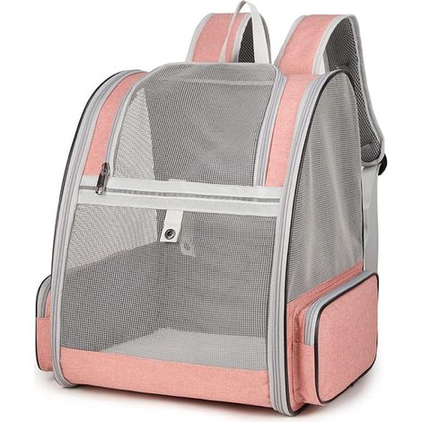 Sac de transport rose pour chats et petits chiens 7.5kg, sac à dos en mesh respirant pour petits animaux, pliable et spacieux avec matelas en peluche amovible, panier de voyage pour train voiture avio (1/5)