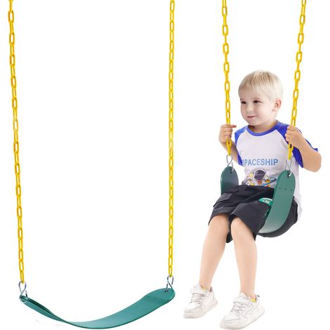 VEVOR Sedile Altalena 2 Pezzi, Catene Lunghezza 168cm Rivestite Moschettoni, Supporta Altalene 136 kg, Sostituzione per Altalena da Esterno, Accessori Altalena per Bambini, Esterno Interno, Verde (1/5)