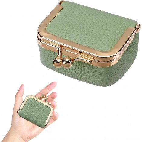 Boîte à bijoux, petite, mini boîte à bijoux en cuir véritable avec fermeture à baiser, organisateur de bijoux, petite, portable, étui à bijoux pour colliers, bagues, chaînes (vert clair) (1/5)