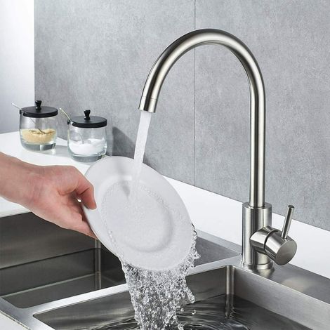 Robinet d'eau chaude et froide 201, qualité industrielle, grand robinet incurvé, robinet d'évier de cuisine en acier inoxydable, robinet en T rond. (1/5)