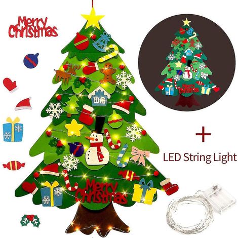 DIY-Weihnachtsbaum aus Filz mit LED-Lichtern, Weihnachtsdekoration für die Wand (1/4)