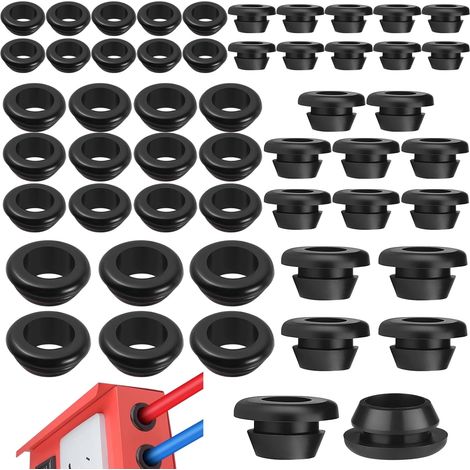 50 Pièces Bouchon Caoutchouc, Flexible Oeillets de Câble en Caoutchouc ID Φ 10mm 12mm 14mm, Passe Cable Etanche avec Trou, Noir Passe Fils Caoutchouc Rondelles, pour Protéger Fils et Câbles (1/5)