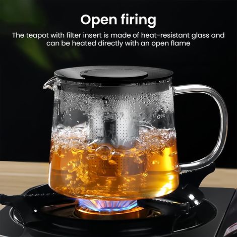 Teiera in vetro da 1,5 l con colino, teiera con infusore, teiera in vetro borosilicato, teiere in vetro, teiere in vetro di alta qualità per piani cottura in ceramica (1/4)