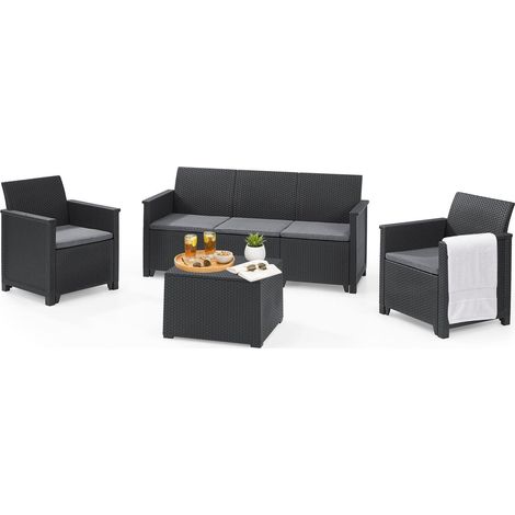 Dmora - Set salotto da esterno Orillia, Salottino outdoor, Set da balcone o giardino, Composizione soggiorno per esterni, 113x65 h74 cm, Antracite