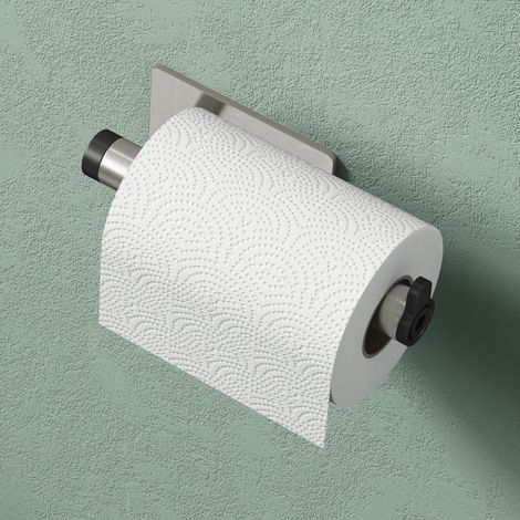 Mai & Mai Toilettenpapierhalter ohne Bohren, Klopapierhalter WC aus Edelstahl, Toilettenpapier Halterung Rollenhalter Matt schwarz + Nickel gebürstet Lino-02