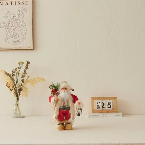 Ochine Statuetta Babbo Natale 30 cm – Tessuto Non Tessuto e Plastica, Design Tradizionale con Camicia a Quadri – Decorazione Elegante per Interni e Tavola (1/4)