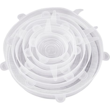 Lot de 6 couvercles extensibles en silicone réutilisables, 6 tailles différentes, pour conserver les aliments au réfrigérateur et au micro-ondes. (1/5)