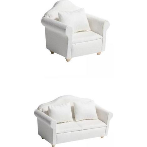 Fauteuil De Canapé Maison De Poupée - Échelle 1:12 - Blanc - 8.2x6.4x7.2 cm - Lot De 2 Avec Coussins (1/4)