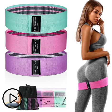 Bandas elásticas para músculos - Bandas elásticas de fitness de tela antideslizante, 3 niveles de resistencia para crossfit, yoga, glúteos y otros deportes, con bolsa de almacenamiento. (1/4)