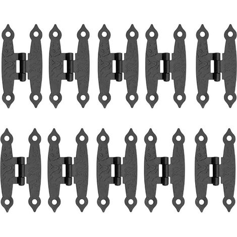 Juego de 10 bisagras decorativas de estilo antiguo, negras, con tornillos, para puertas de armarios, arcones y cajas - Estilo vintage, 6,5 x 3,3 cm (1/5)