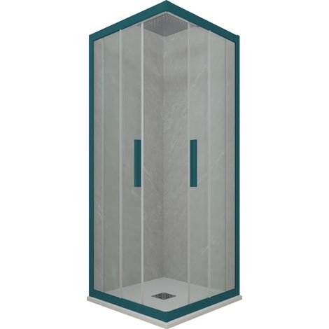 Eck-Duschkabine in PVC 90x100 Klarglas Grün Night Watch Kolors