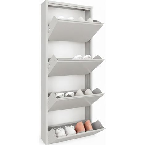 Scarpiera Slim In Metallo 4 Ante A Ribalta Salvaspazio Ultra Sottile Profondita 15 Cm 138x50x15 Cm Porta Scarpe Verticale Moderna Per Ingresso Camera Corridoio Gia Montata - Colore: Grigio (1/5)