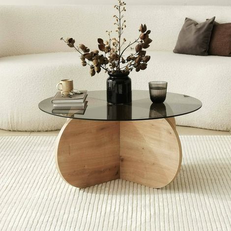 Dmora - Mesa de café Metis, Mesa de centro baja, Revistero para sofá, Estante de la sala de estar, 75x75h35 cm, Roble, con embalaje reforzado (1/5)