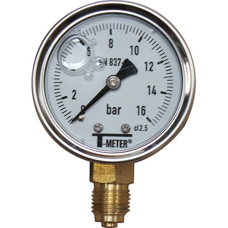 Manomètre boîtier inox à bain de glycérine RADIAL Mâle 1/4" (8/13) - Pression 0 / 16 bar - Sferaco (1/3)