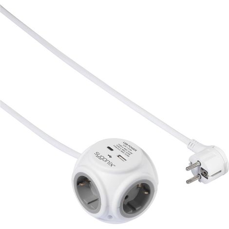 Sygonix SY-5827192 Multipresa a cubo 3 scomparti Bianco, Grigio Schuko 1 pz.