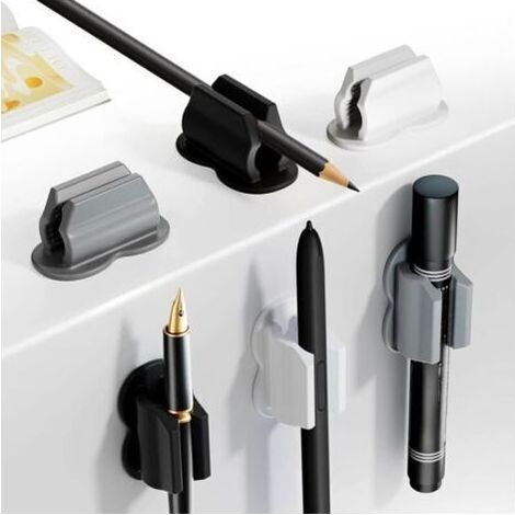6 Pièces Clip de Porte Stylo,Pot a Crayon Adhésif pour Bureau et Mur,Porte-Crayons en Silicone Doux pour les Accessoires D'étudiant et de Bureau en Classe (Noir,Gris,Blanc) (1/4)