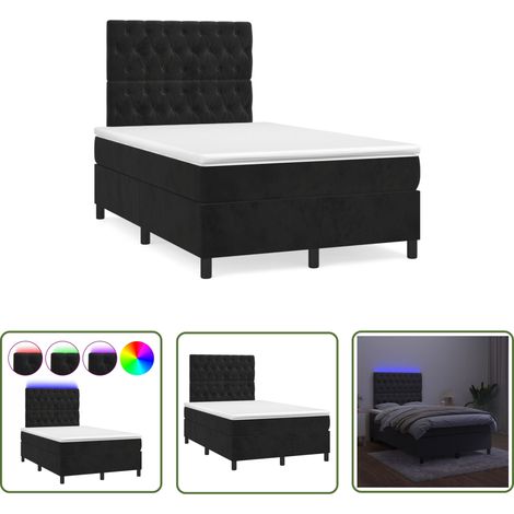 The Living Store Sommier à lattes de lit et matelas LED noir 120x190 cm velours - Lit Plateforme - Lit Capitonné - Lit Design - Lit Double - Sommier Tapissier (1/5)