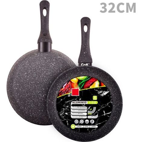 TrAdE Shop Traesio - Padella In Alluminio Con Rivestimento Antiaderente Effetto Pietra Nero Da ø20 A 32cm -    -diametro 32cm   -